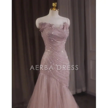 AERBA DRESS Prom Dress Shiny Tulle Mermaid Spaghetti Strap Sleeveless Fairy Fantastic Formal Wear Dresses