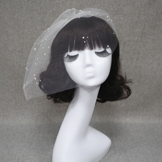 AerbaDress One-tier Cut Wedding Veil Blusher Veils for Short Hair / Birdcage Veils with Pearl Tulle