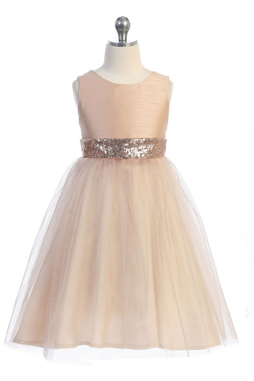 AERBA DRESS Wedding Flower Girl Dresses A Line Sleeveless Tulle Dress Gold Sequins V-Back Bow Princess Dress