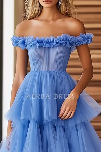 AERBA DRESS Formal Wear Dresses A Line Off The Shoulder Exquisite Pleated Tiered Long Prom Dress