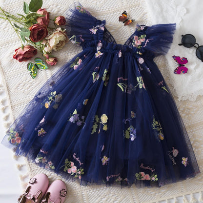 AERBA DRESS Wedding Flower Girl Dresses Baby Girl Tulle Dress Casual Flower Embroidery Toddler Dresses