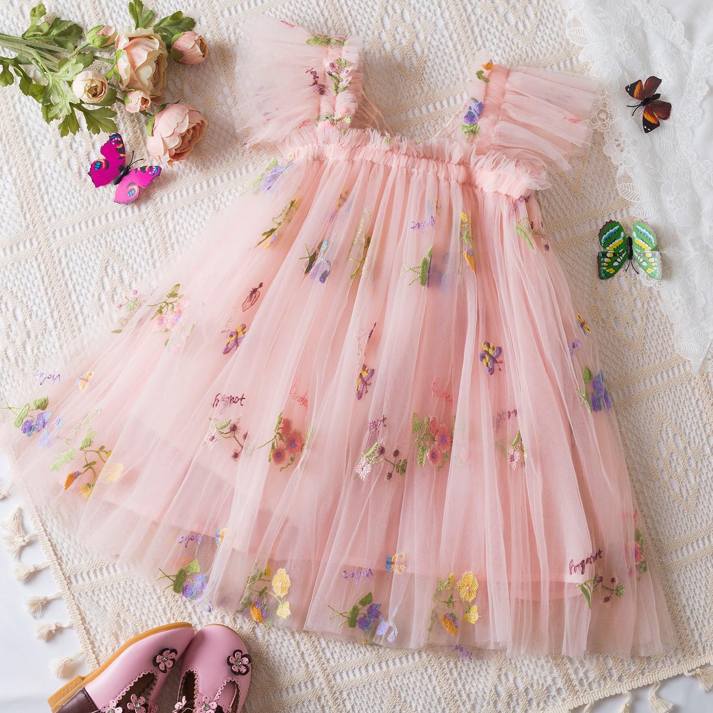 AERBA DRESS Wedding Flower Girl Dresses Baby Girl Tulle Dress Casual Flower Embroidery Toddler Dresses