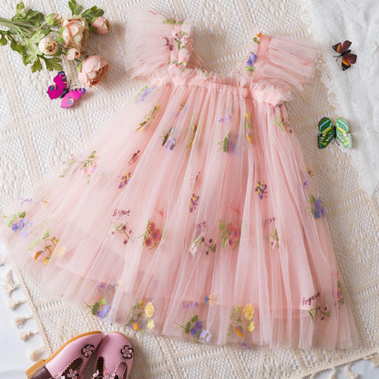 AERBA DRESS Wedding Flower Girl Dresses Baby Girl Tulle Dress Casual Flower Embroidery Toddler Dresses