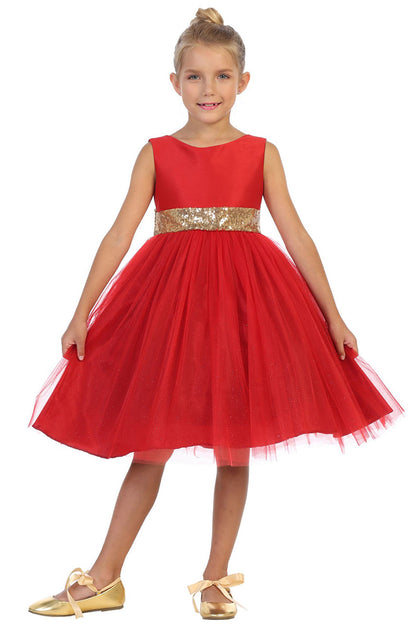 AERBA DRESS Wedding Flower Girl Dresses A Line Sleeveless Tulle Dress Gold Sequins V-Back Bow Princess Dress