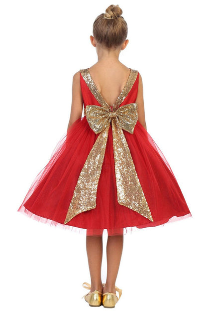 AERBA DRESS Wedding Flower Girl Dresses A Line Sleeveless Tulle Dress Gold Sequins V-Back Bow Princess Dress