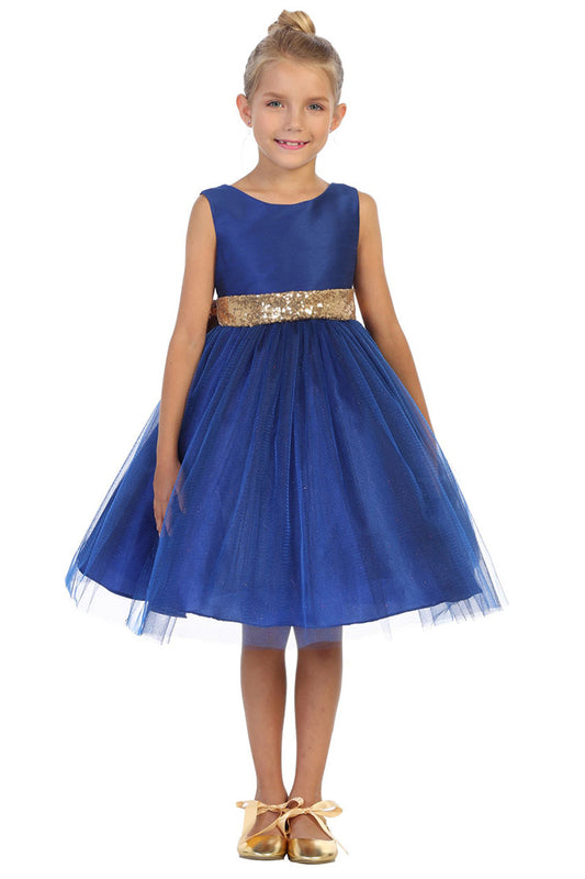 AERBA DRESS Wedding Flower Girl Dresses A Line Sleeveless Tulle Dress Gold Sequins V-Back Bow Princess Dress