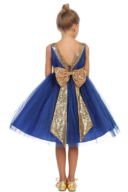 AERBA DRESS Wedding Flower Girl Dresses A Line Sleeveless Tulle Dress Gold Sequins V-Back Bow Princess Dress