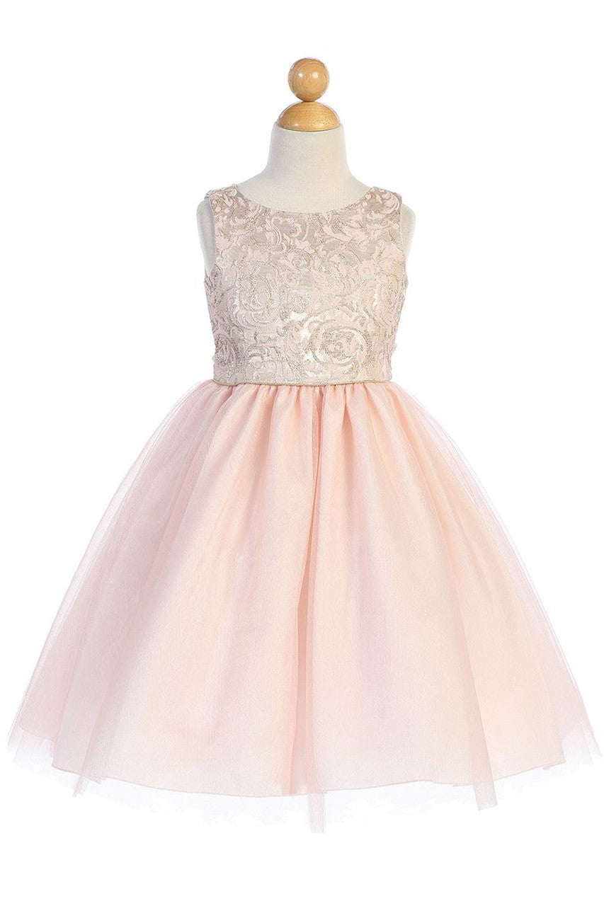 AERBA DRESS Wedding Flower Girl Dresses A Line Sleeveless Jacquard Bodice Tulle Bow Back Sash Princess Dress