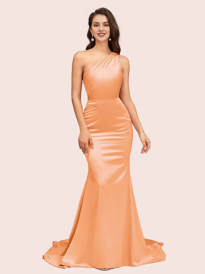 AerbaDress One Shoulder Mermaid Bridesmaid Dresses Soft Satin Online Elegant