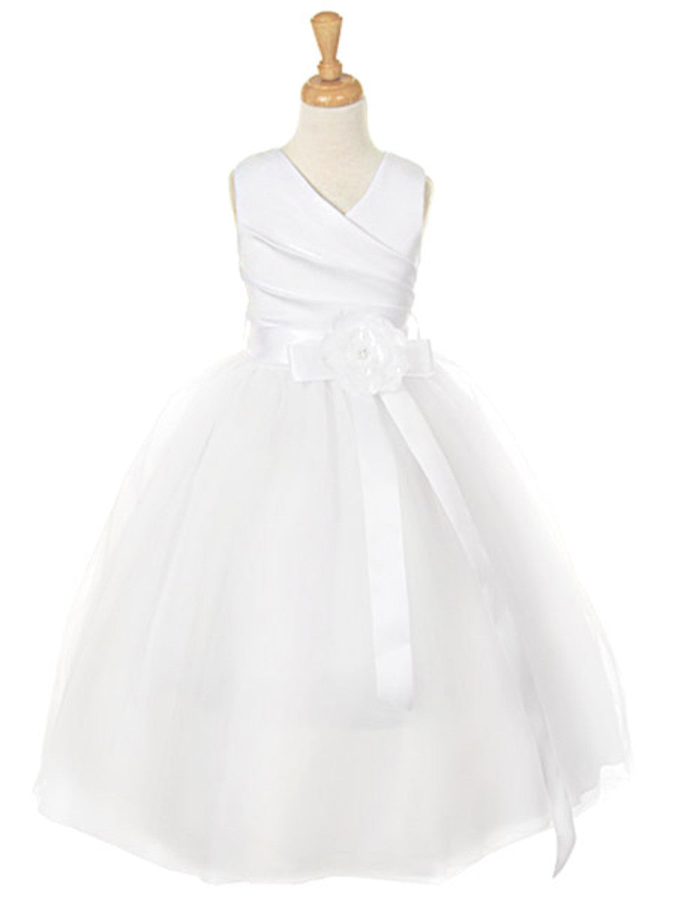AERBA DRESS Wedding Flower Girl Dresses A Line Pleated Sleeveless V-Neck Tulle Skirt Dress Detachable Sash Flower Princess Dress