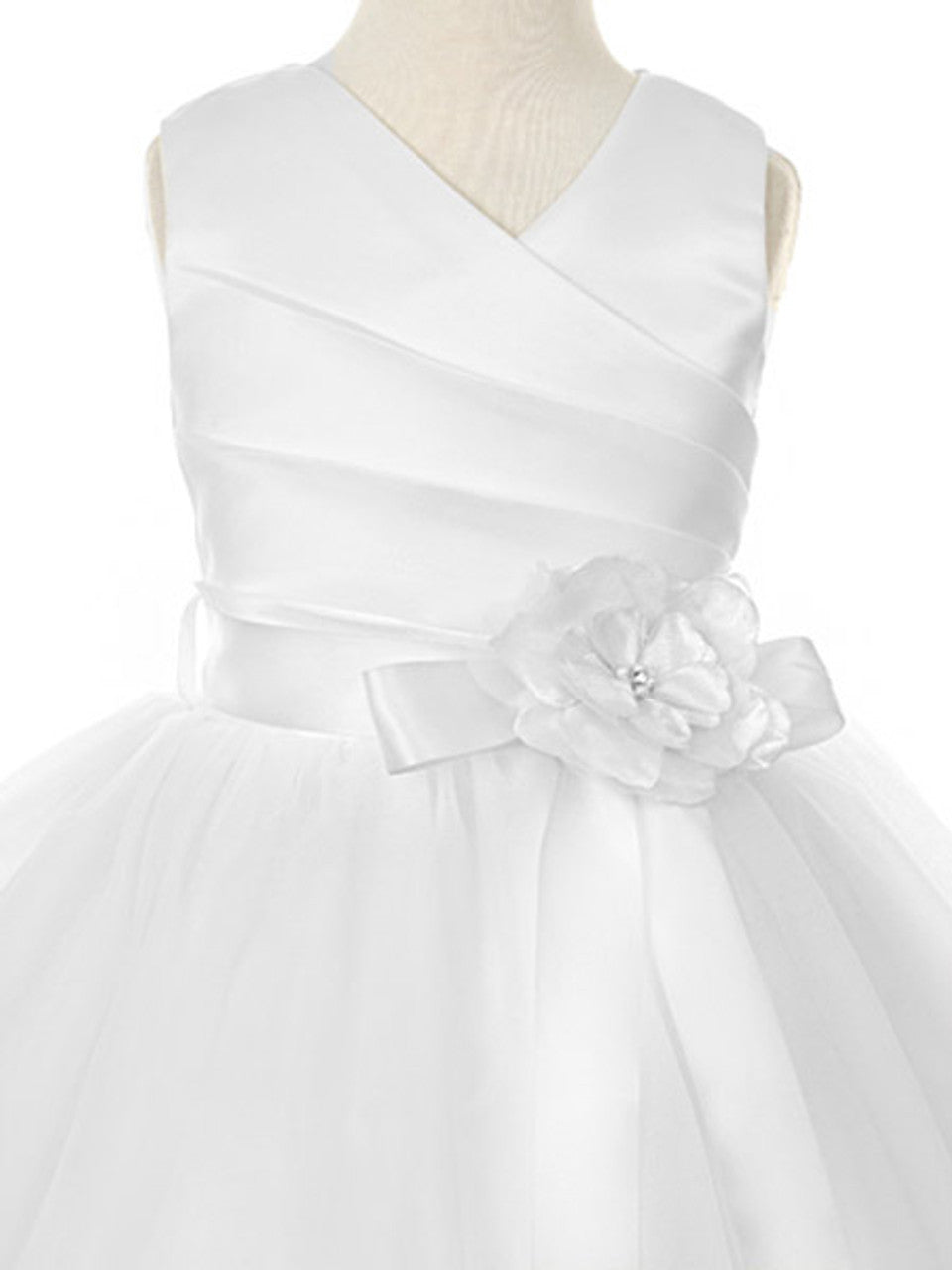 AERBA DRESS Wedding Flower Girl Dresses A Line Pleated Sleeveless V-Neck Tulle Skirt Dress Detachable Sash Flower Princess Dress