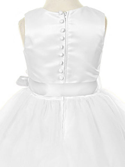 AERBA DRESS Wedding Flower Girl Dresses A Line Pleated Sleeveless V-Neck Tulle Skirt Dress Detachable Sash Flower Princess Dress