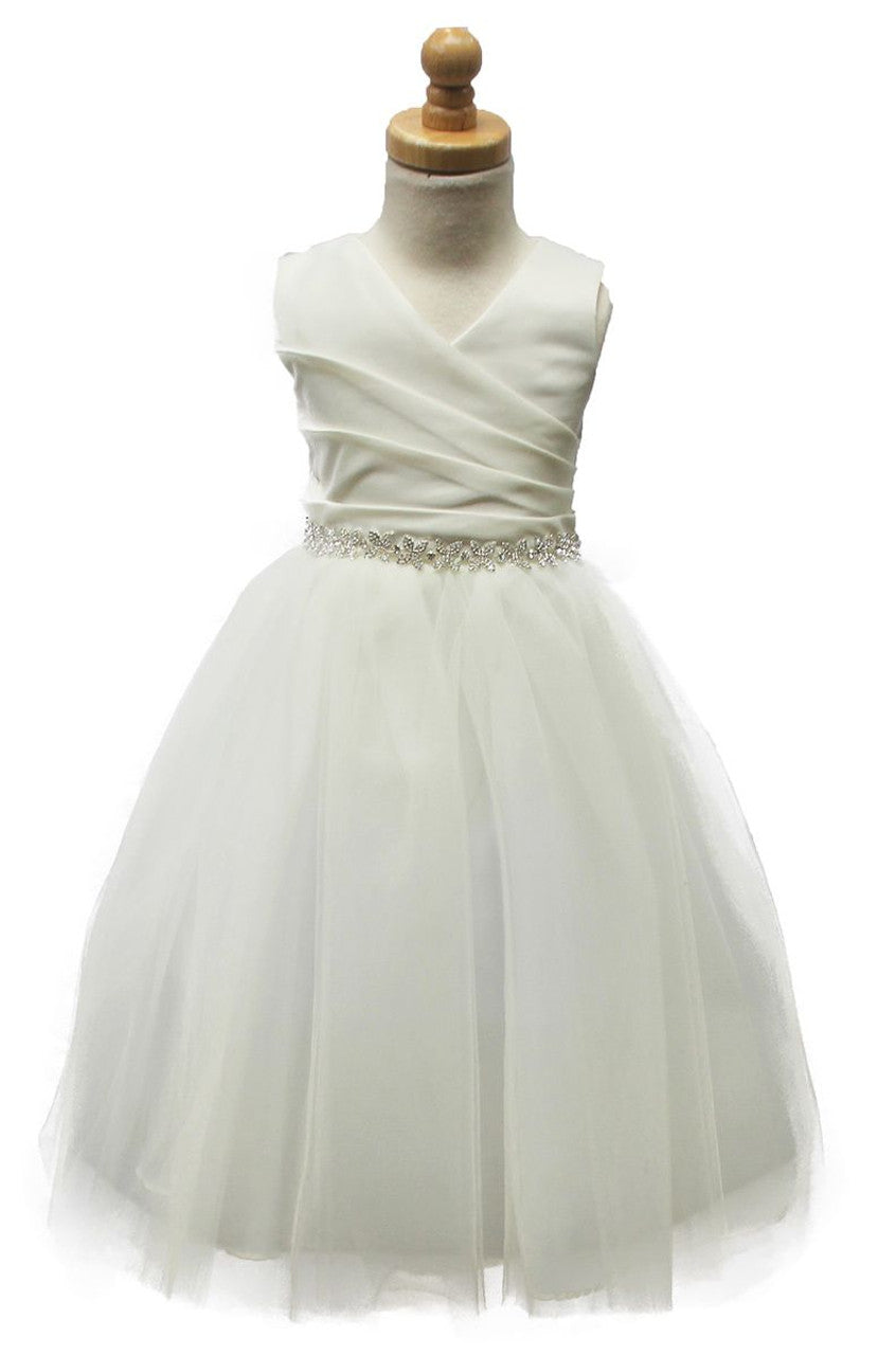 AERBA DRESS Wedding Flower Girl Dresses A Line Pleated Sleeveless V-Neck Tulle Skirt Dress Rhinestone Sash Princess Dress