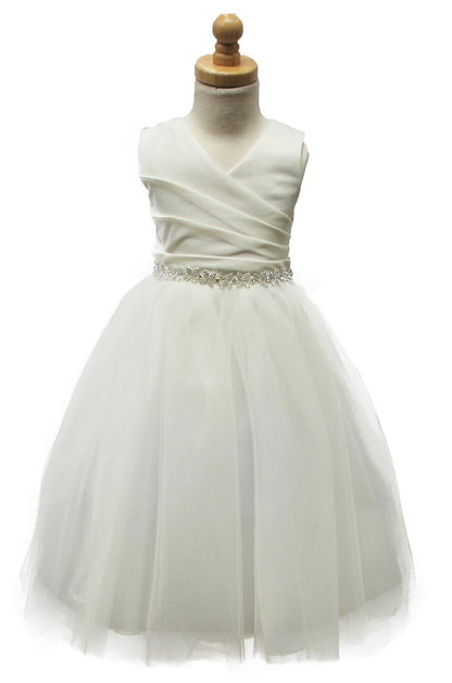 AERBA DRESS Wedding Flower Girl Dresses A Line Pleated Sleeveless V-Neck Tulle Skirt Dress Rhinestone Sash Princess Dress