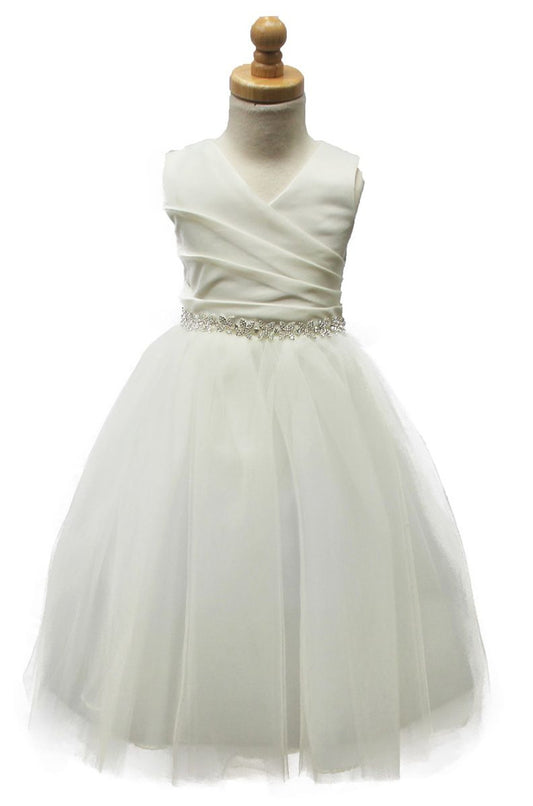 AERBA DRESS Wedding Flower Girl Dresses A Line Pleated Sleeveless V-Neck Tulle Skirt Dress Rhinestone Sash Princess Dress