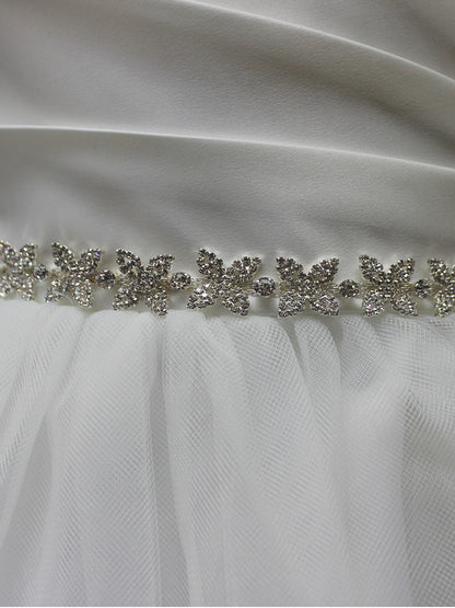 AERBA DRESS Wedding Flower Girl Dresses A Line Pleated Sleeveless V-Neck Tulle Skirt Dress Rhinestone Sash Princess Dress