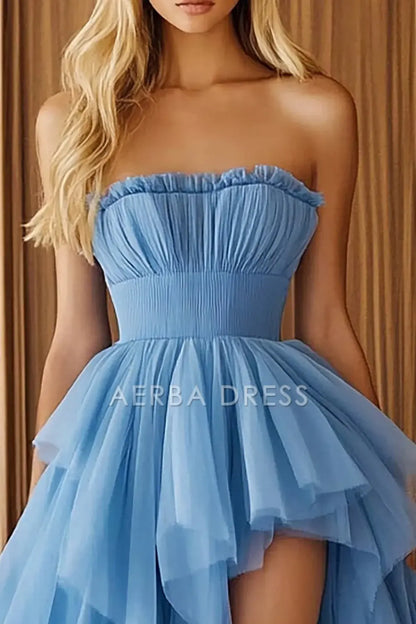 AERBA DRESS Formal Wear Dresses Strapless Asymmetrical Tulle Ruched High-Low Elegant Prom Dress