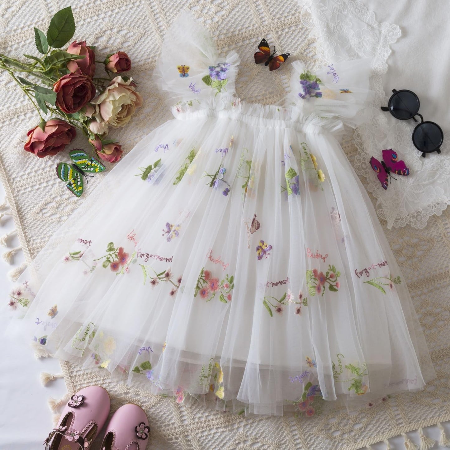 AERBA DRESS Wedding Flower Girl Dresses Baby Girl Tulle Dress Casual Flower Embroidery Toddler Dresses