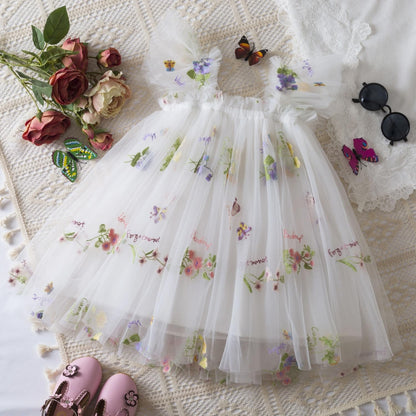 AERBA DRESS Wedding Flower Girl Dresses Baby Girl Tulle Dress Casual Flower Embroidery Toddler Dresses