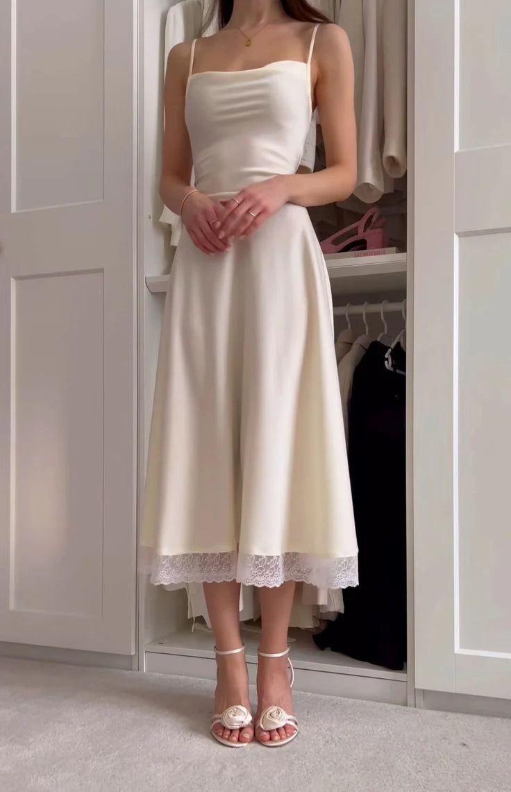 AERBA DRESS Prom Dress A Line Spaghetti Straps Lace Hemline Backless Exquisite Simple Formal Wear Dresses