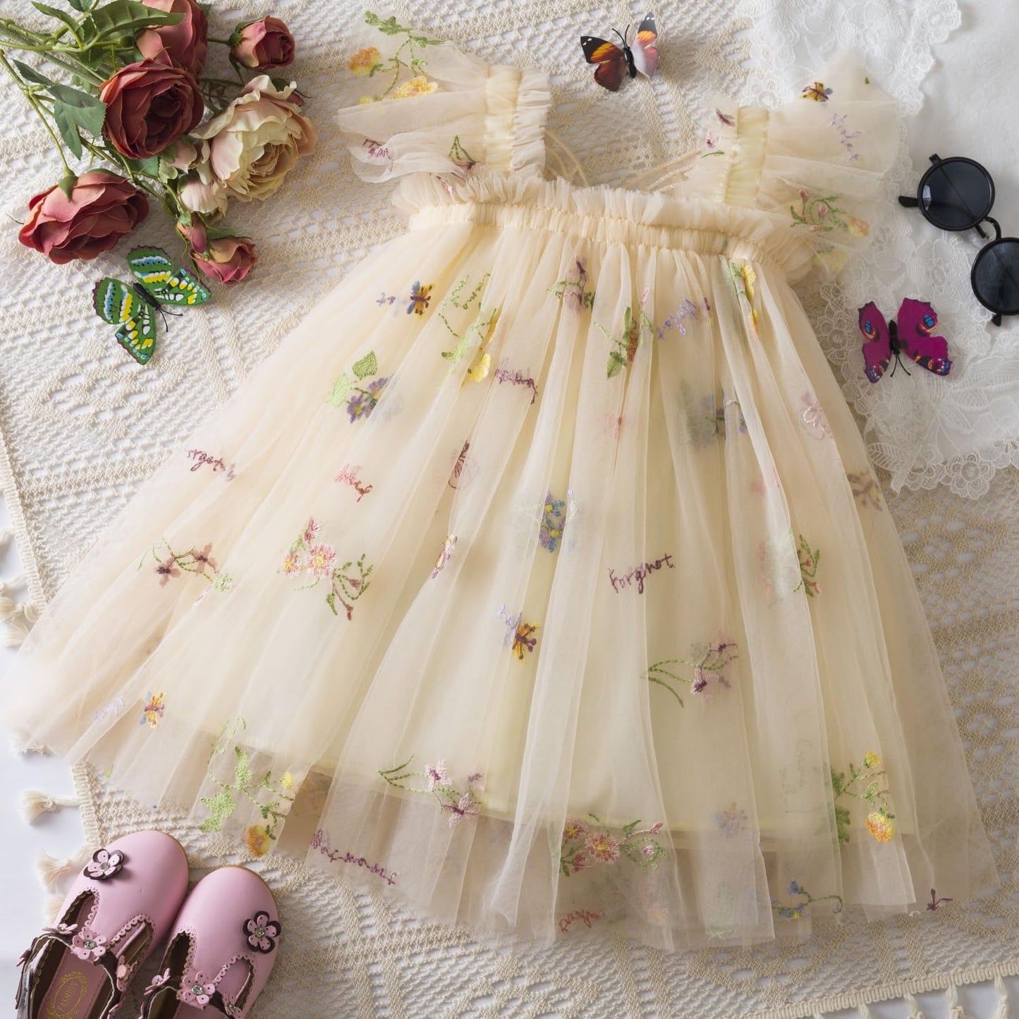 AERBA DRESS Wedding Flower Girl Dresses Baby Girl Tulle Dress Casual Flower Embroidery Toddler Dresses