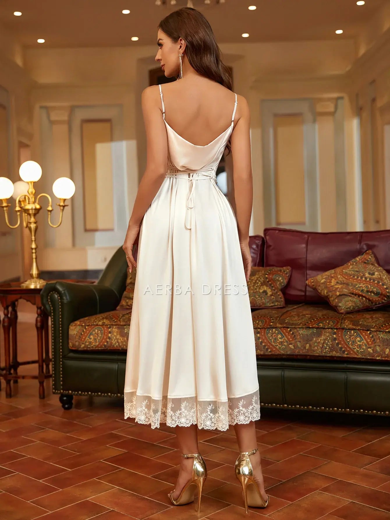 AERBA DRESS Prom Dress A Line Spaghetti Straps Lace Hemline Backless Exquisite Simple Formal Wear Dresses