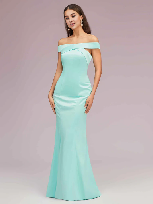 AerbaDress Bridesmaid Dresses Off Shoulder Sleeveless Mermaid Soft Satin