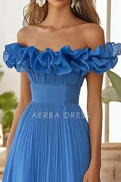 AERBA DRESS Formal Wear Dresses A Line Off The Shoulder Pleated Unique Long With Slit Fashion Prom Dress