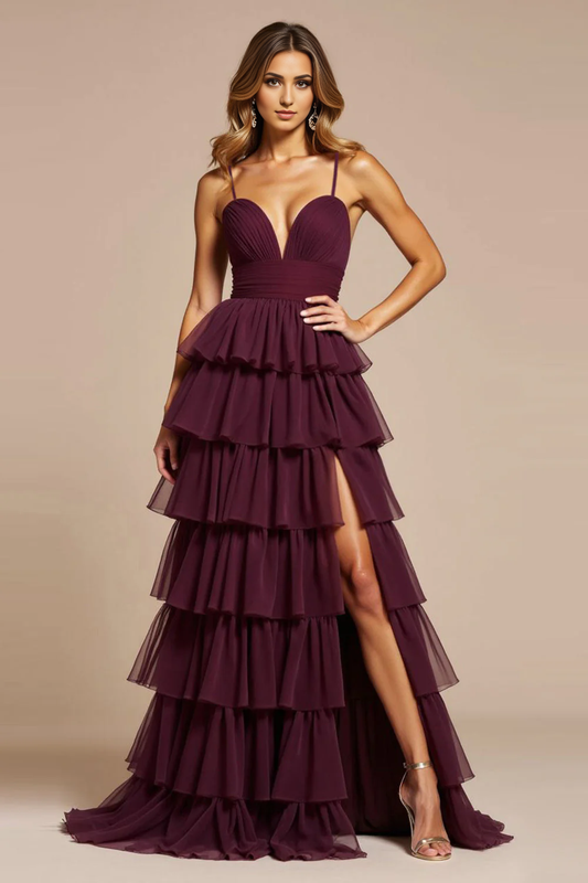AERBA DRESS Formal Wear Dresses Fashion A Line V-Neck Backless Ruched Tiered Exquisite Long With Slit Prom Dress