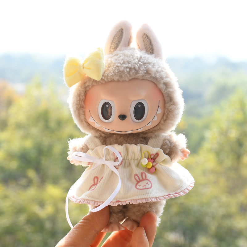 Handmade Labubu Outfit Dress Set for Spring and Summer Small Rabbit Yellow Pin Style (not including dolls)