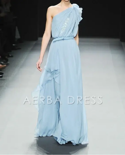 AERBA DRESS Prom Dress One Shoulder A Line Chiffon Ruched Irregular Romantic High Quality Formal Wear Dresses