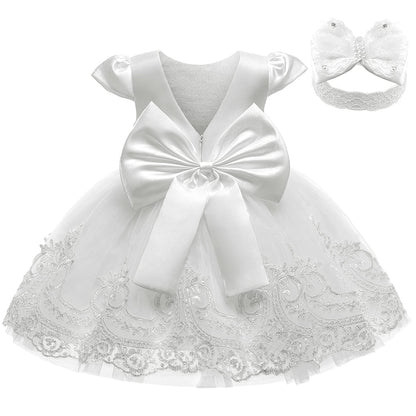AERBA DRESS Wedding Flower Girl Dresses Pageant Formal Gowns Bow Embroidered Lace Dress