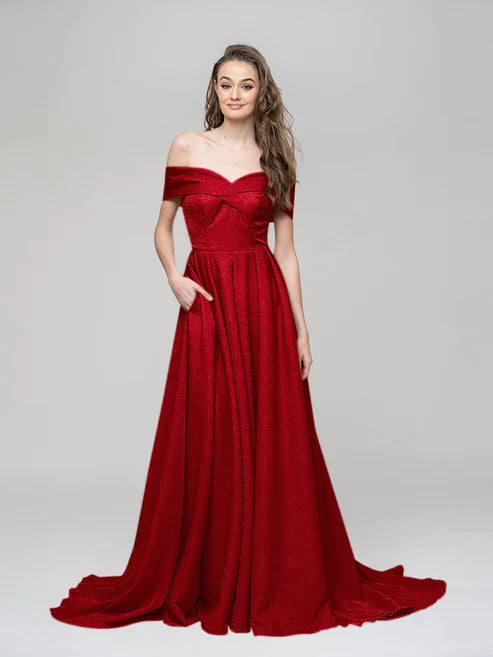 AerbaDress Off The Shoulder Sweetheart A Line Long Prom Dresses