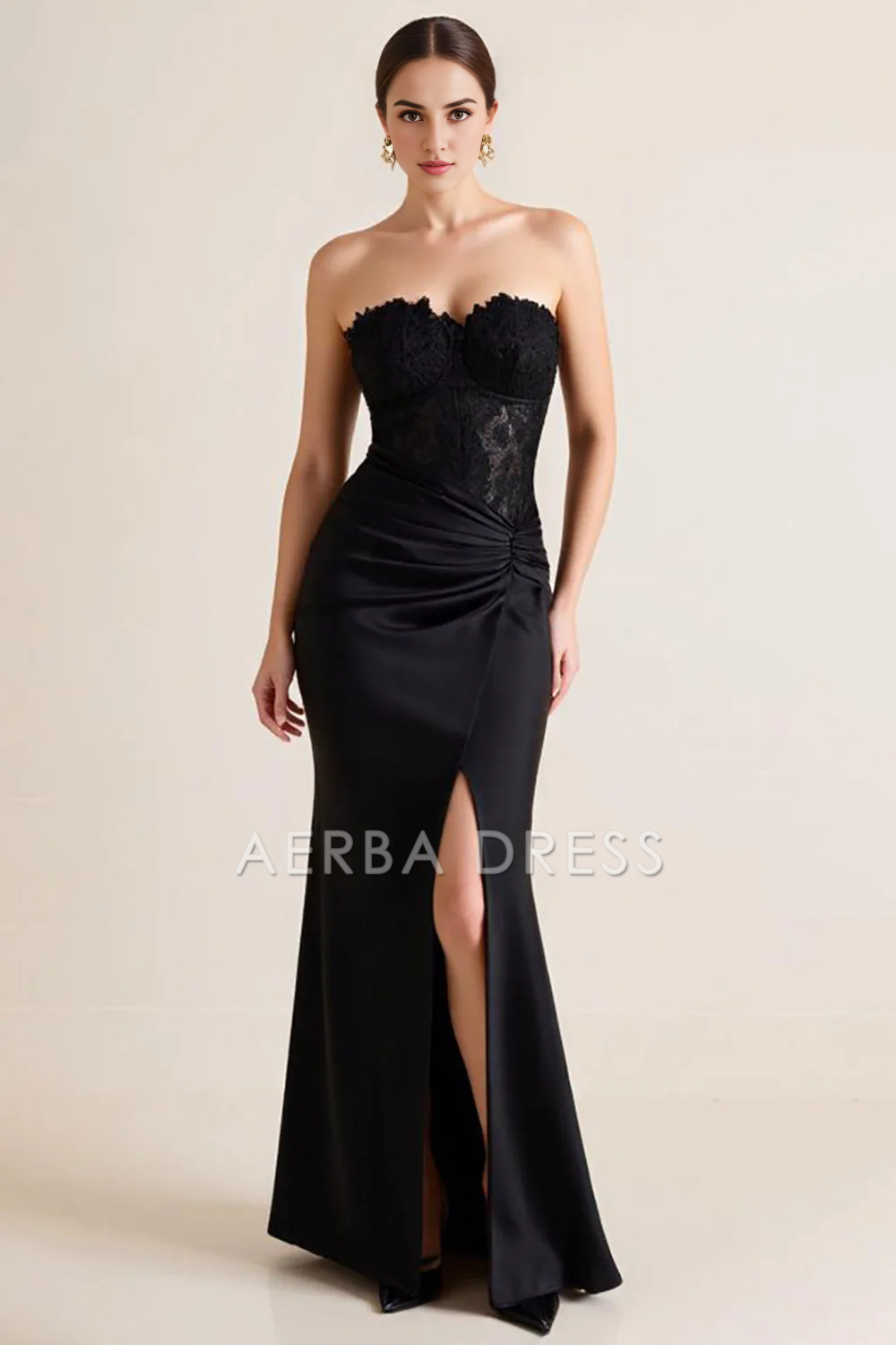AERBA DRESS Formal Wear Dresses Strapless Appliqued Pleated Sheath Slit Long Elegant Prom Dress