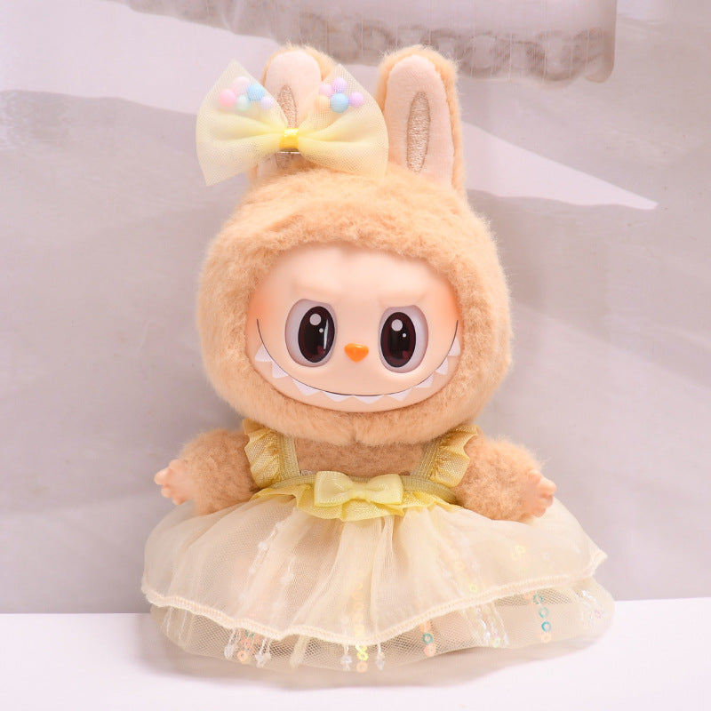 Handmade Labubu sets can be paired with Labubu V1 Macaron and V2 seat vinyl blind box pendants Labubu seating party clothes sequins yarn skirts and cute ragcloth (excluding dolls)