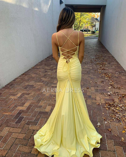 AERBA DRESS Prom Dress Mermaid V Neck Spaghetti Strap Backless Side Fork Long Charming Formal Wear Dresses