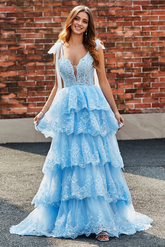 AERBA DRESS Formal Wear Dresses Fashion Tiered Tulle Sweetheart Bow Tie Straps Sequin With Appliques Prom Dress