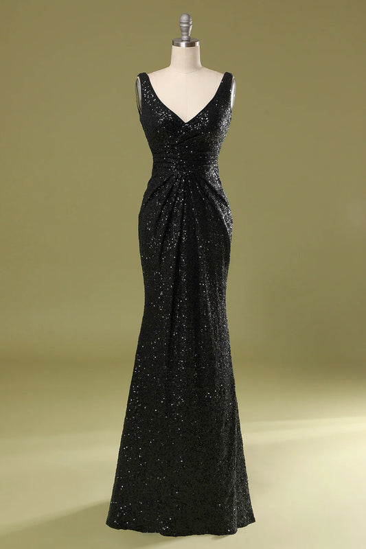 AerbaDress Long Black Sequins Dress