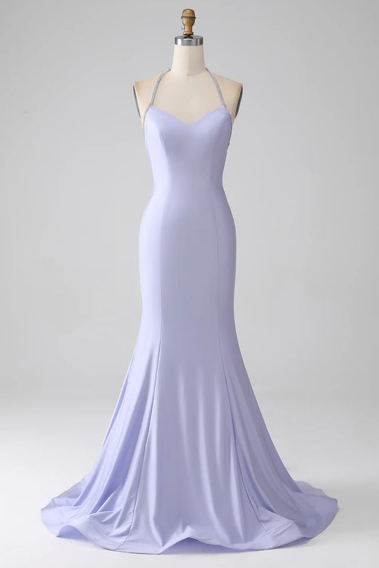 AerbaDress  Fuchsia Mermaid Halter Neck Backless Long Prom Dress