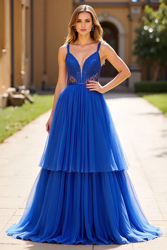 AERBA DRESS Formal Wear Dresses Exquisite A Line Sweetheart Tulle Tiers Backless Long Prom Dress