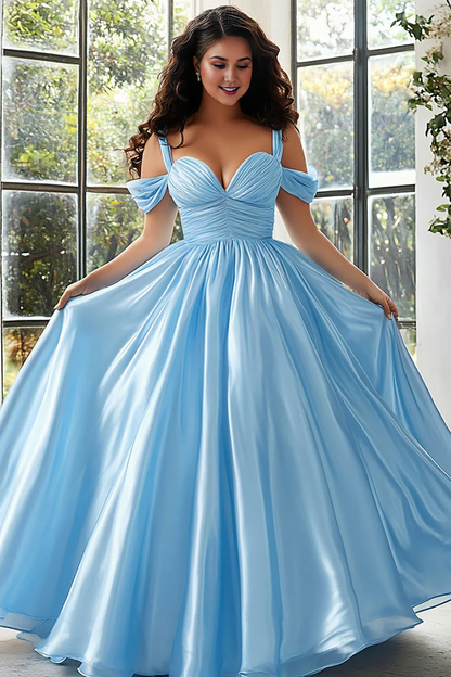 AERBA DRESS Formal Wear Dresses A Line Cold Shoulder Sweetheart Pleated Satin Long Plus Size Exquisite Prom Dress