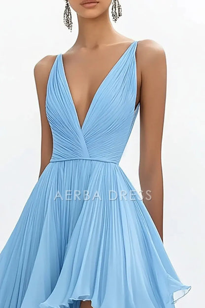 AERBA DRESS Formal Wear Dresses A Line Deep V-Neck Ruched High-Low Chiffon Exquisite Prom Dress