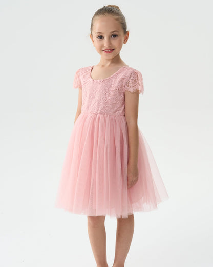 AERBA DRESS Wedding Flower Girl Dresses A-Line Round Neck Lace Tutu Tulle Party Dress
