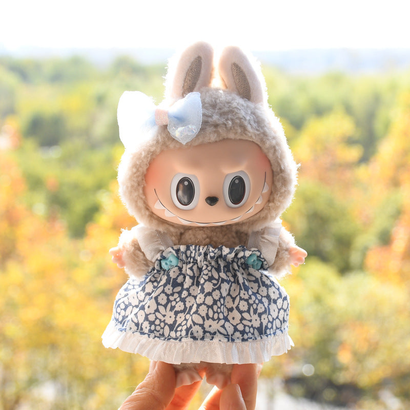 Handmade Labubu Outfit Spring/Summer Dress Set with Flower Strap Skirt and Headwear (not including dolls)