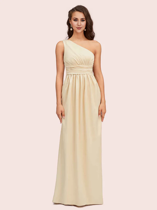 AerbaDress Bridesmaid Dresses One Shoulder A-Line Long Soft Satin