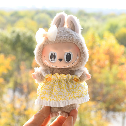 Handmade Labubu Outfit Spring/Summer Dress Set with Flower Strap Skirt and Headwear (not including dolls)