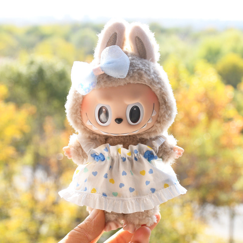 Handmade Labubu Outfit Dress Set for Spring and Summer Small Love Strap Skirt Headwear (not including dolls)