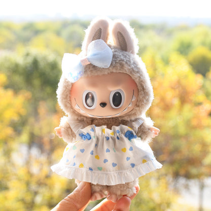 Handmade Labubu Outfit Dress Set for Spring and Summer Small Love Strap Skirt Headwear (not including dolls)