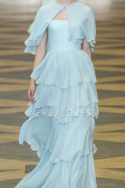 AERBA DRESS Prom Dress A Line Tiered Ruched Chiffon Flowing Romantic Elegant Formal Wear Dresses