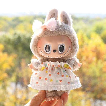 Handmade Labubu Outfit Dress Set for Spring and Summer Small Love Strap Skirt Headwear (not including dolls)